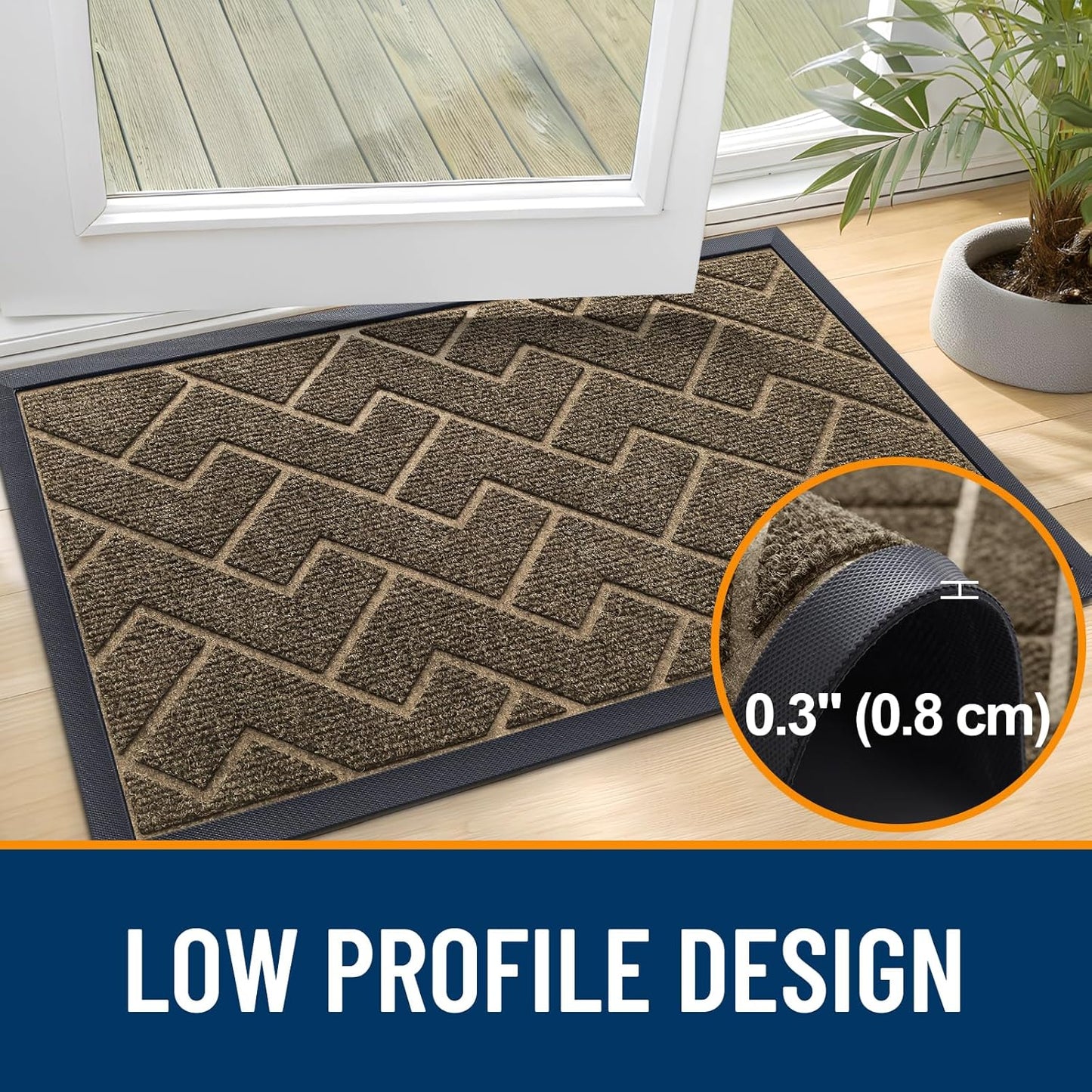 OLANLY Waterproof Front Door Mat - All-Season Herringbone Design | Sturdy Natural Rubber, Easy Clean (Brown, 71x23)