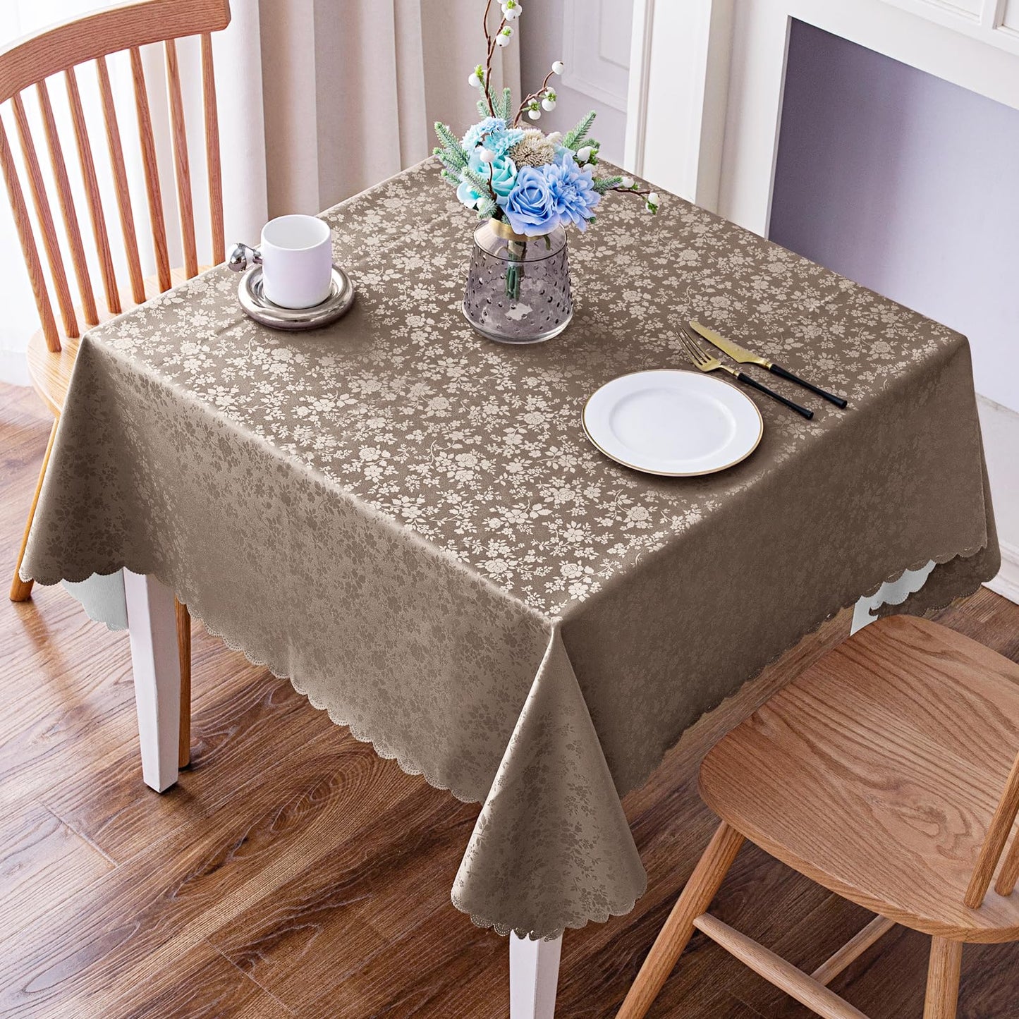 Smiry Square Table Cloth, Waterproof Heavy Duty Vinyl Tablecloths, Wipeable Washable Table Cover for Kitchen and Dining Room (Taupe, 54" X 54")