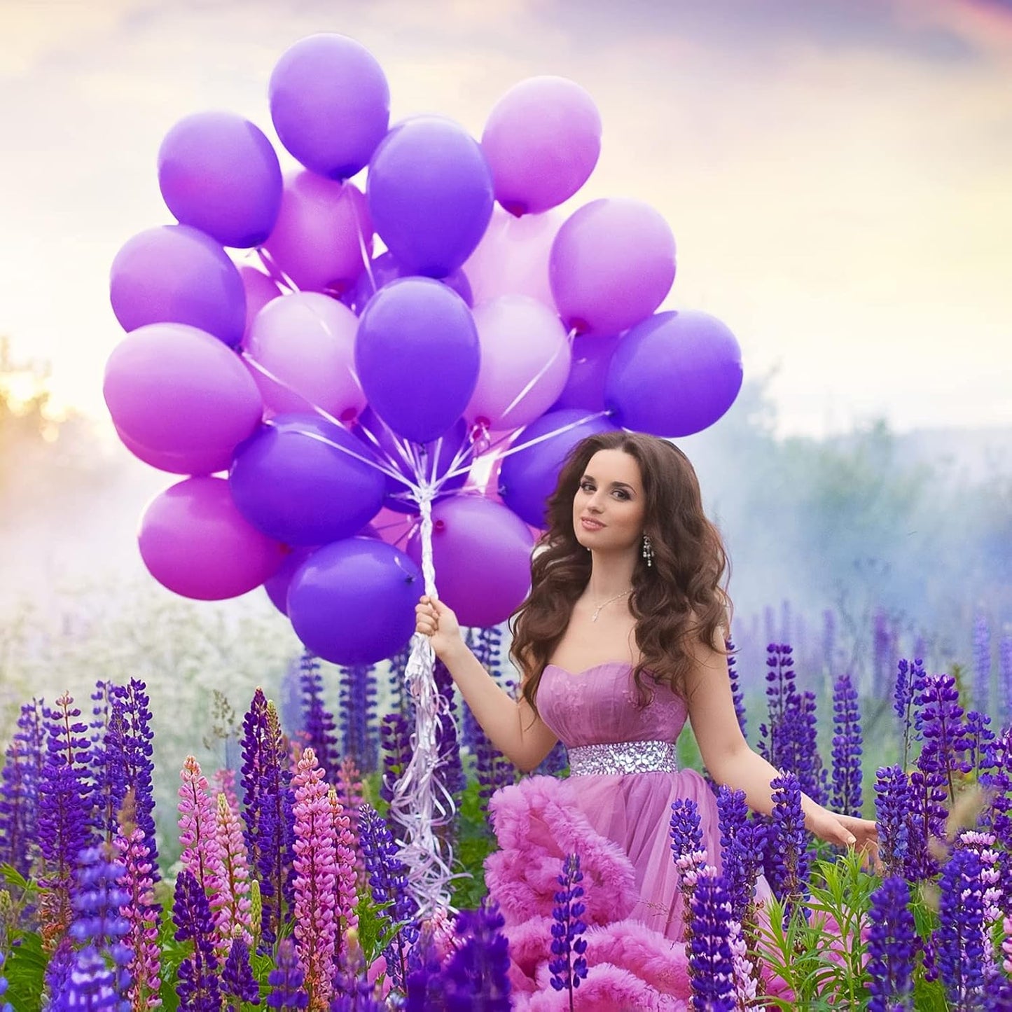 RUBFAC 129-Piece White & Purple Balloon Set - Perfect for Garland & Arch Decorations | Various Sizes 5-18 Inches