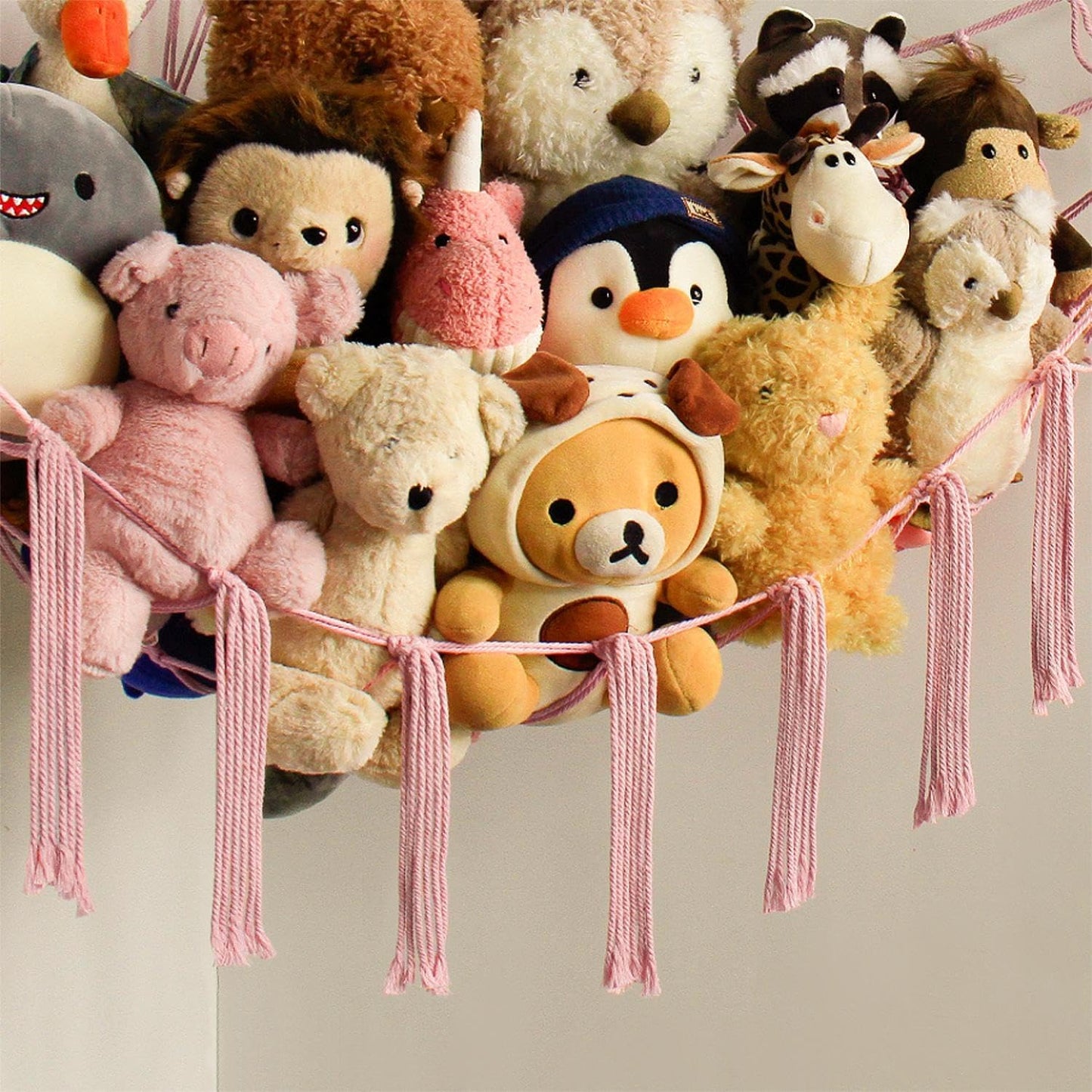 Mirolam Stuffed Animal Storage Hammock - Large Pink Toy Organizer for Nursery Corner Decor