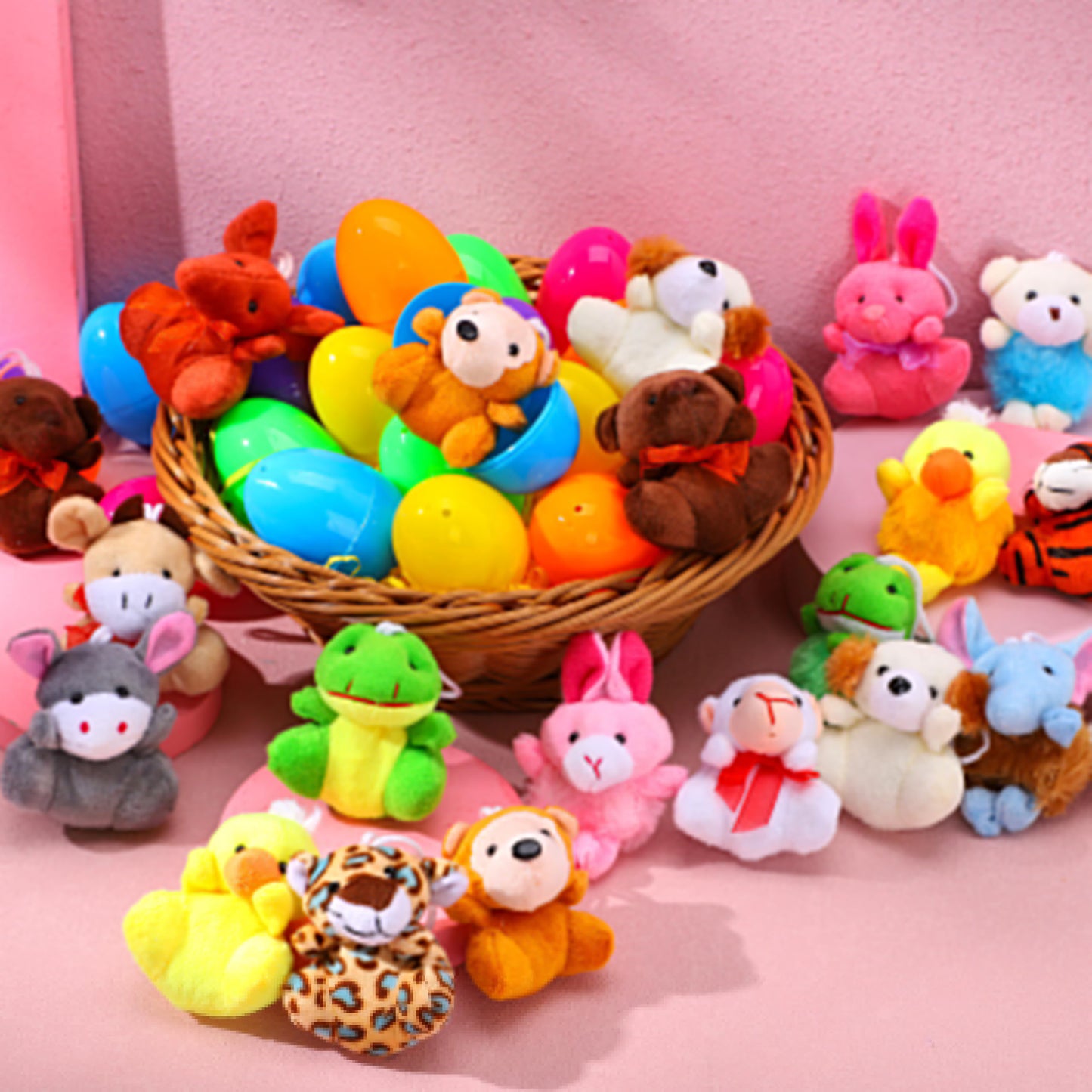 JOYIN 48 Pcs Prefilled Easter Eggs Filled with Plush Animal Toys for Easter Eggs Hunt, Basket Stuffers Fillers, Kids Party Favor, Classroom Prize Supplies