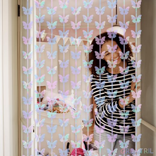 Iridescent Butterfly Fringe Party Backdrop - GREATRIL Fairy Streamers for Butterfly Princess Themed Birthdays Party Decoration - 3.2ft x 6.5ft - 2 Packs
