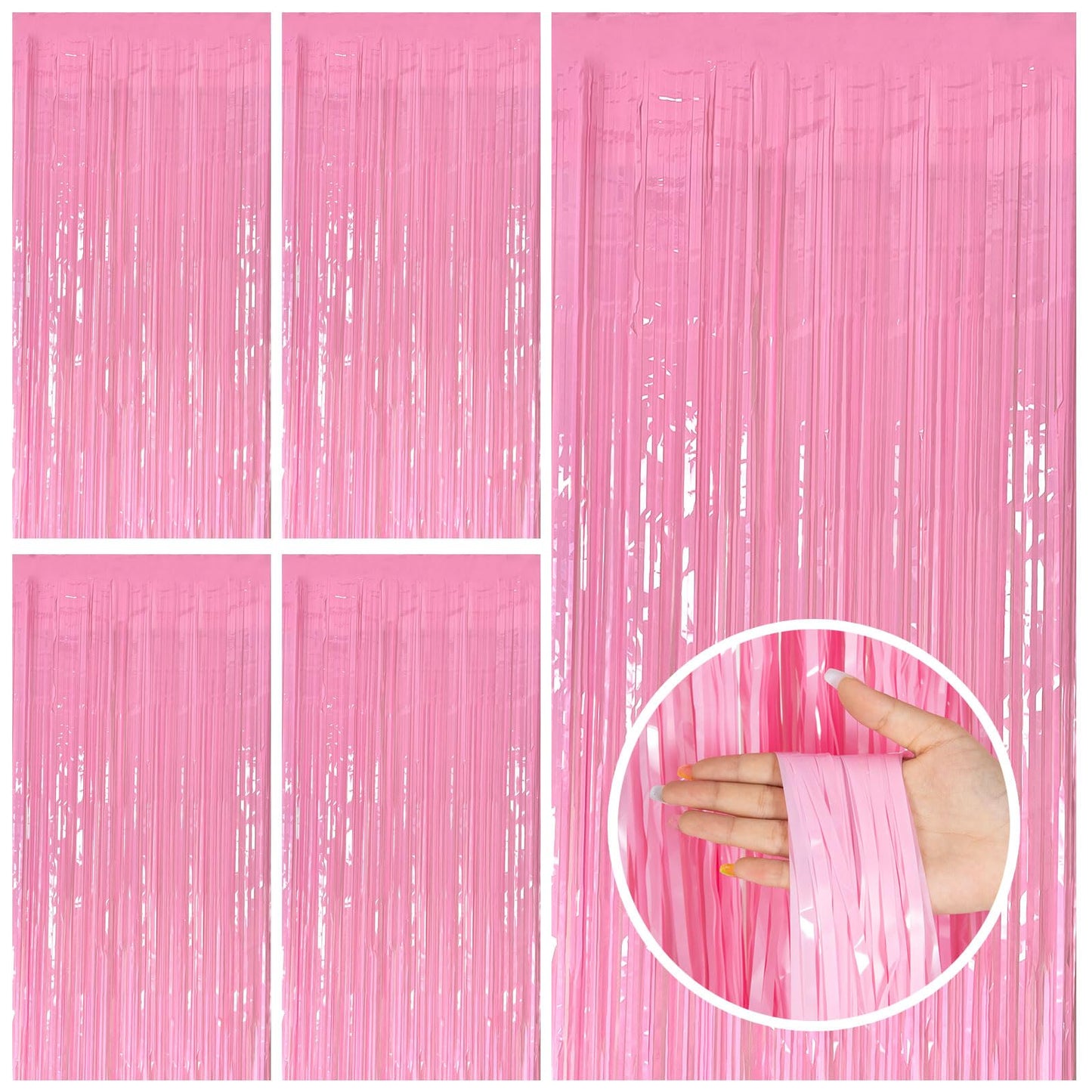 5 Pack Backdrop Party Decorations Pink Tinsel Curtain Party Backdrop Foil Fringe Birthday Decorations Photo Booth Streamer Backdrop Pink Theme Bachelorette Graduation Party Decorations