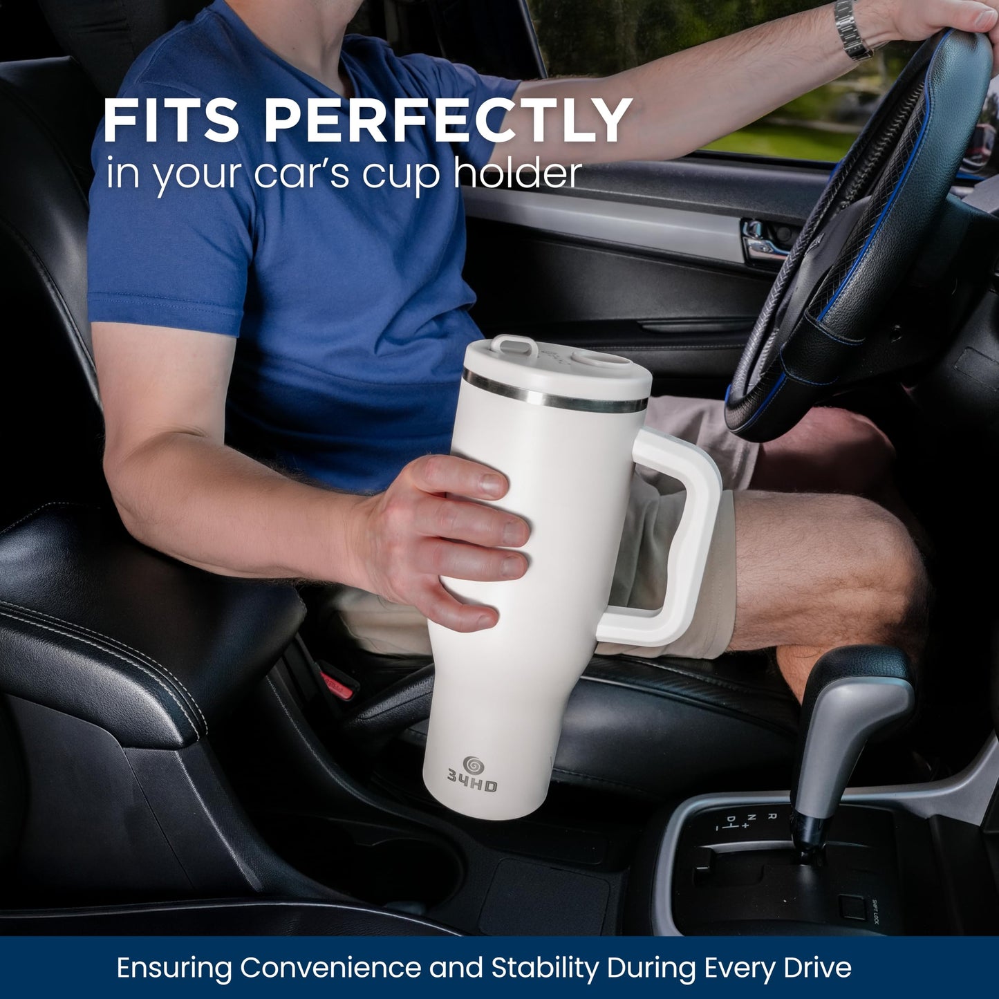34HD 40 oz Stainless Steel Tumbler - Leakproof Insulated Water Bottle with Handle, Magnetic Lid and Flexible Straw - 48 Hours Iced – Perfect for Men, Women, Birthday Present, White - Vanilla Cloud