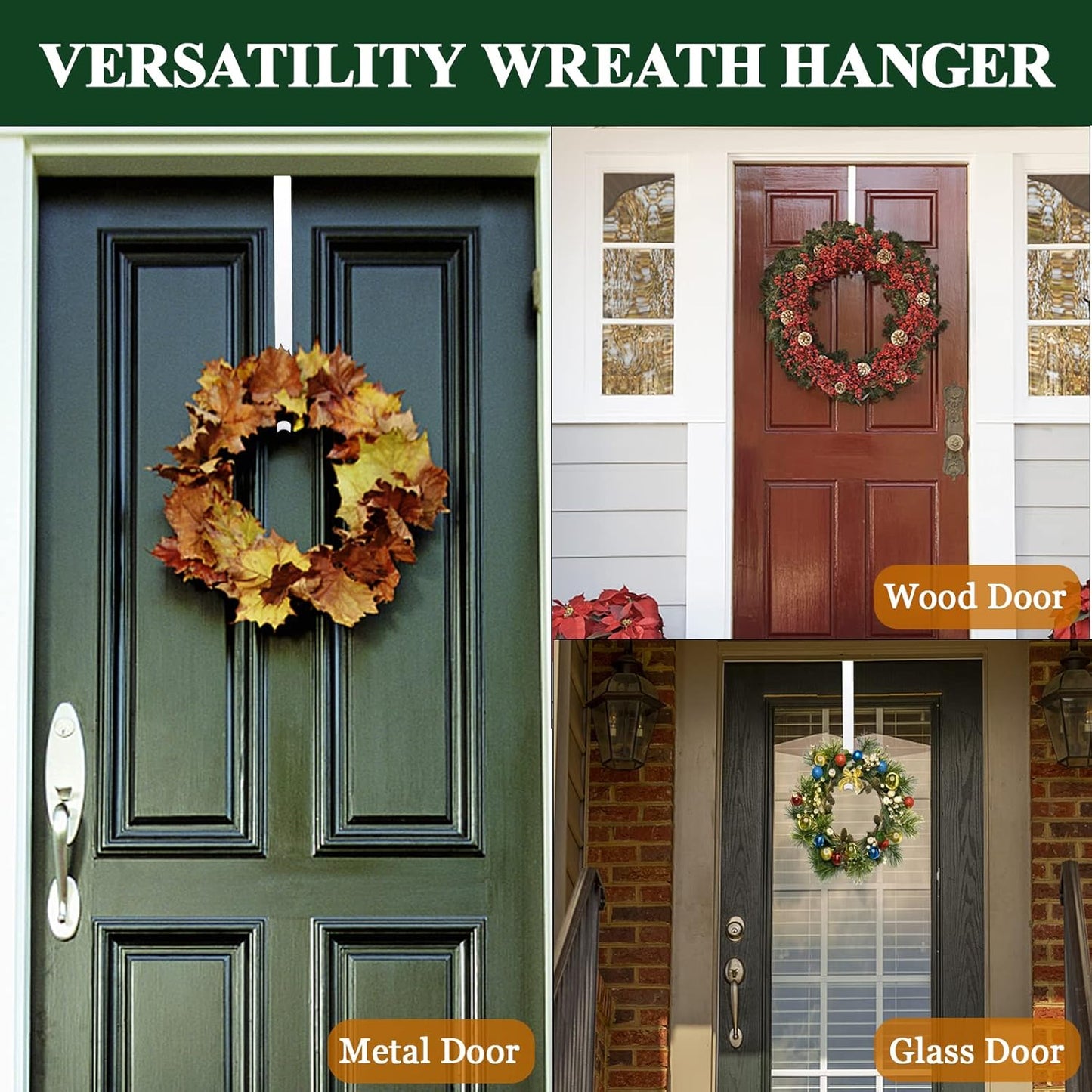 ZMCINER Wreath Hanger - Adjustable 15-25 Inch White Metal Hook for 20 lbs Christmas & Fall Decorations
