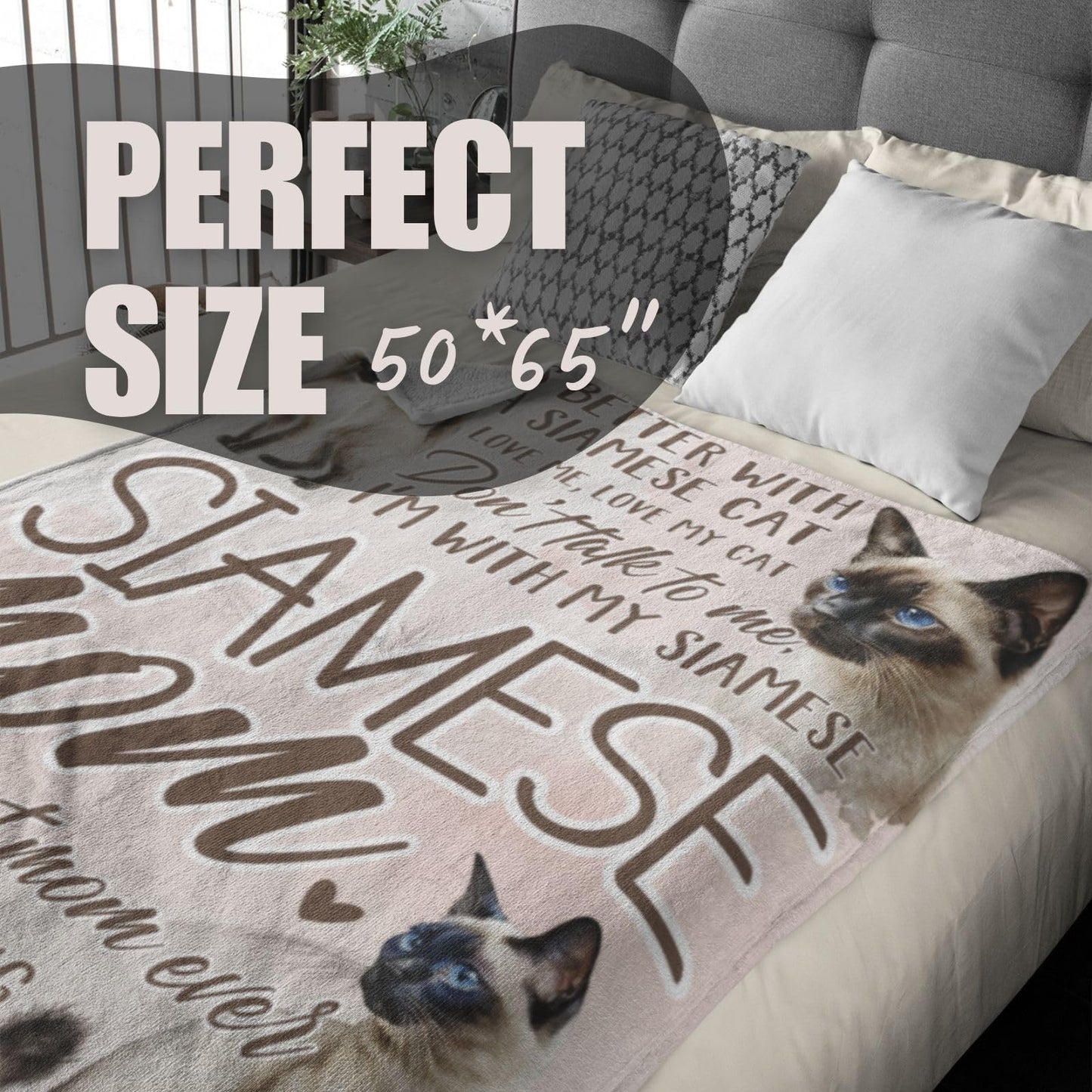 Huglanket Siamese Cat Gifts, Cat Mom Gifts for Women, Throw Blanket for All Seasons, Siamese Mom