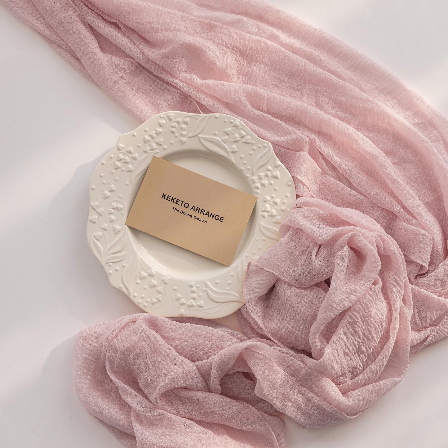 Keketoarrange 3pcs Dusty Pink Gauze Rustic Cheesecloth Table Runner 120 Inch 10 FT for Wedding Baby Shower Bridal Shower Birthday Engagement Garden Outdoor Party Long Sheer Boho Decorations
