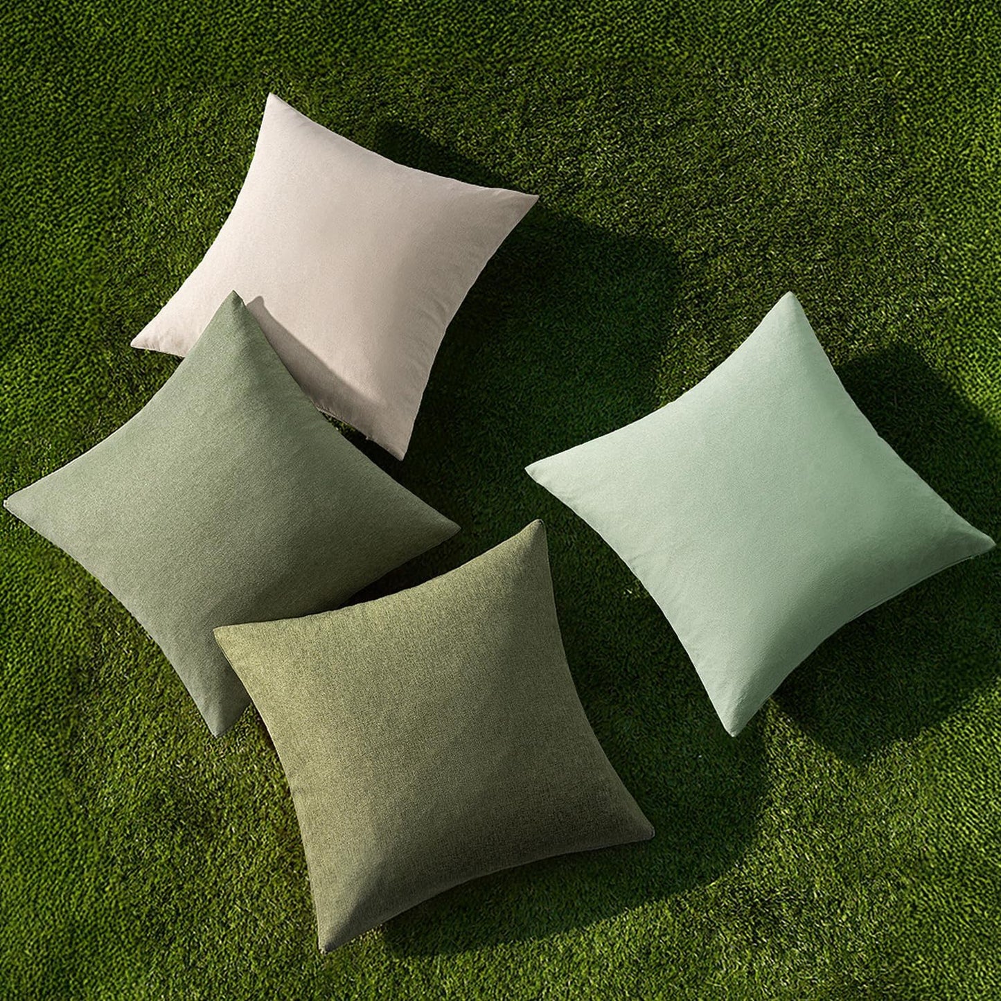MIULEE Decorative Throw Pillow Covers - Waterproof Linen Cushion Cases for Outdoor & Indoor | 18x18 Inch Light Green (Pack of 4)
