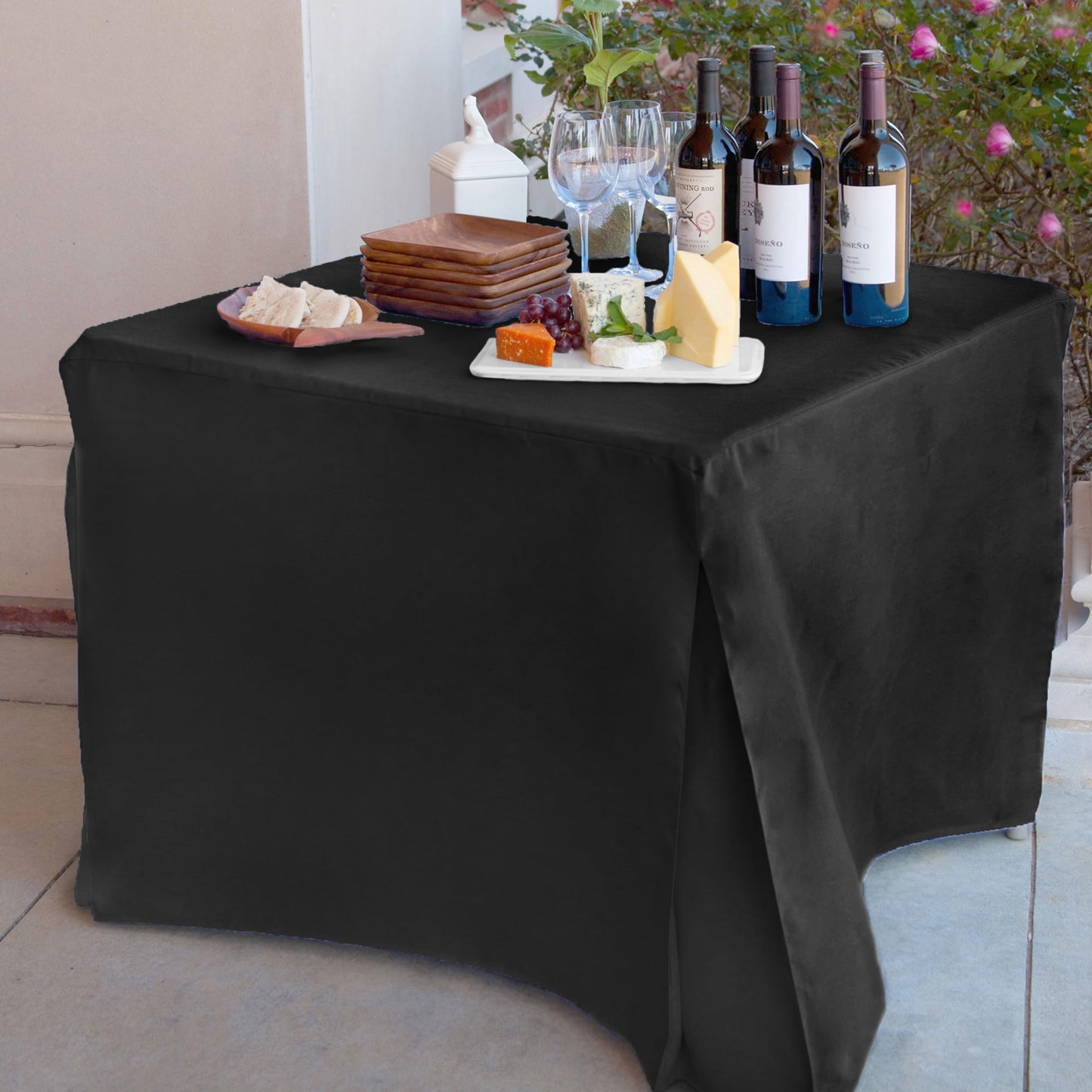 Tablevogue Machine Washable Polyester Solid Fitted Stain Resistant Table Cover Square Tablecloths for Events Wedding Special Occasions Table Cloth 34-inch, Black
