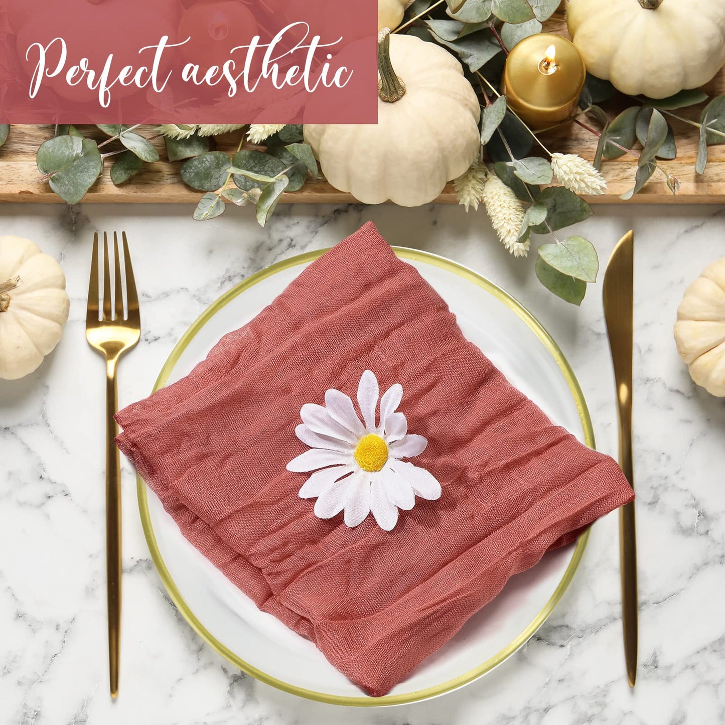 Mixweer 54 Pack Cheesecloth Napkins 20 x 20 Inch Washable Gauze Napkins Wrinkled Boho Cotton Dinner Table Decor for Wedding Bridal Baby Shower Birthday Party Easter(Pink)