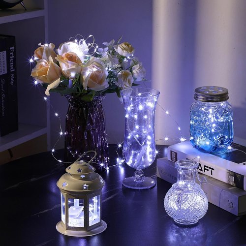 20 Pack Fairy Lights Battery Operated 7ft 20 LED Mini String Lights Twinkle Lights Silver Wire Firefly Starry Lights for Mason Jars Wedding Party Christmas Centerpiece Table Decorations, Cool White