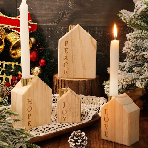 FYSUIMU Wooden Advent Candle Holders - 4Pcs Christmas Nativity Scene Decor for Farmhouse Centerpiece