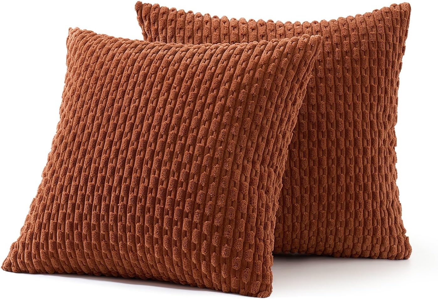 MIULEE Throw Pillow Covers - Soft Corduroy Boho Striped Decorative Set of 2 | Rust 18x18 Inch for Couch & Sofa