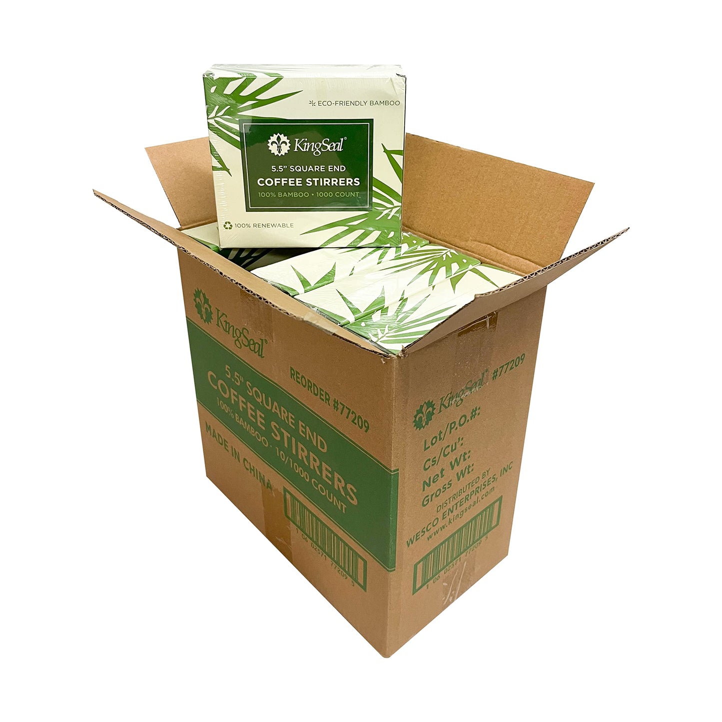 1000 Count | KingSeal Bamboo Coffee Stir Sticks, 5.5 inches, Square End, Stronger and Thicker Than Standard Wood, 100% Renewable and Biodegradable - 1 box of 1000 Stirrers