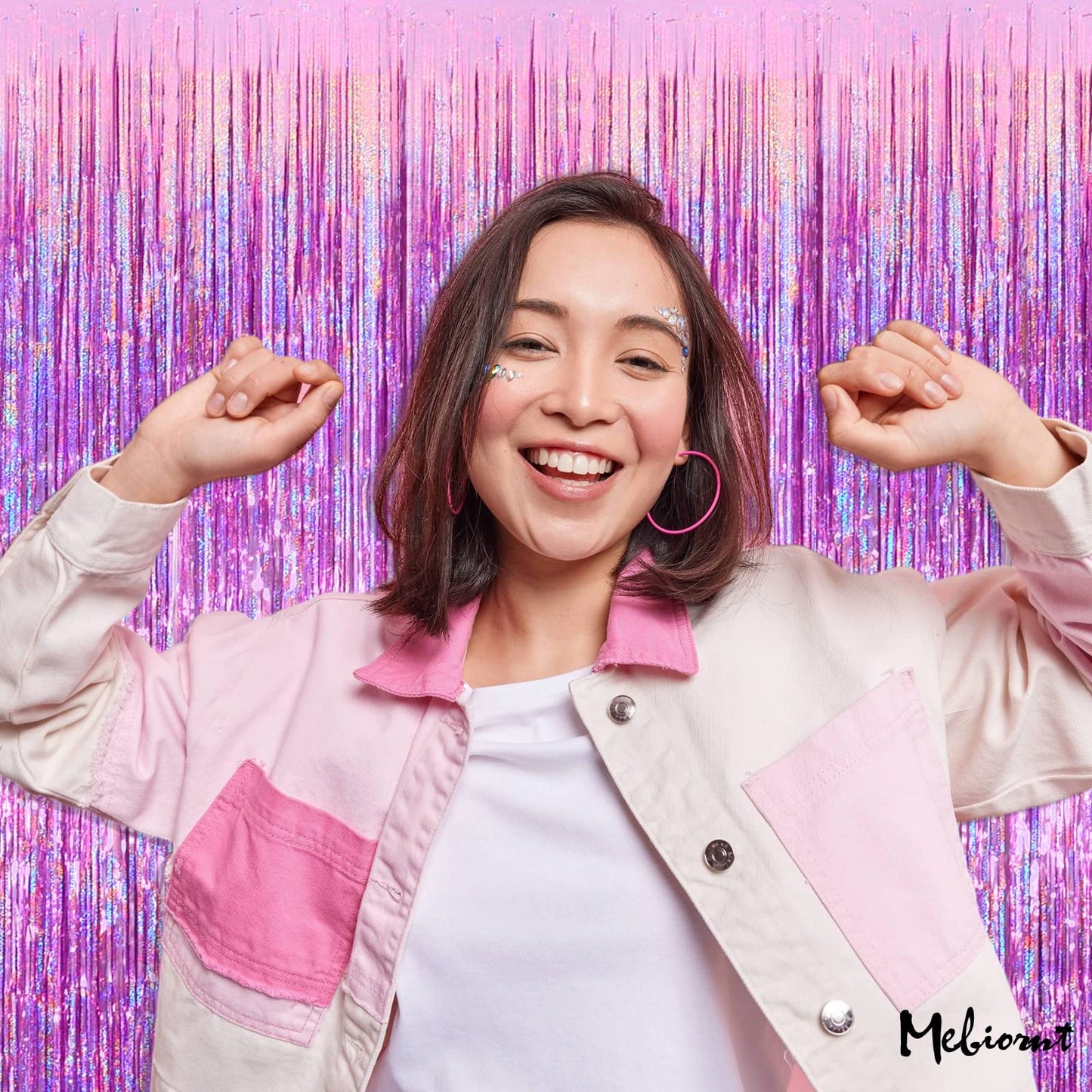 4 Pack Pink Fringe Curtain Backdrop, 3.2Ft x 8.2Ft Sparkle Metallic Tinsel Foil Fringe Streamers Background for Photo Booth Birthday Wedding Baby Shower Party Thanksgiving Christmas Decorations