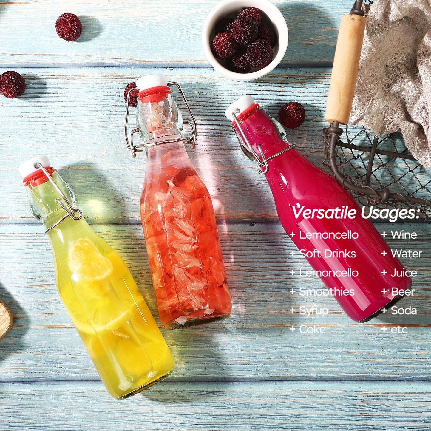 12 Pack 8.5oz Flip Top Glass Bottles,8.5oz swing top glass bottles with airtight lids for Home Brewing,2nd Fermentation,Kombucha,Kefir,Vanilla Extract,Juice,Tea,Beverages,Soda,Oils,Vinegar,Limoncello