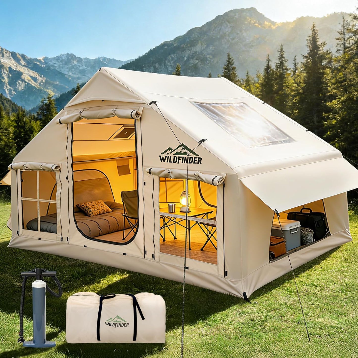 Skiennix Inflatable Tent - Quick Setup Skylight Design | Waterproof Oxford for 4-6 Person Camping