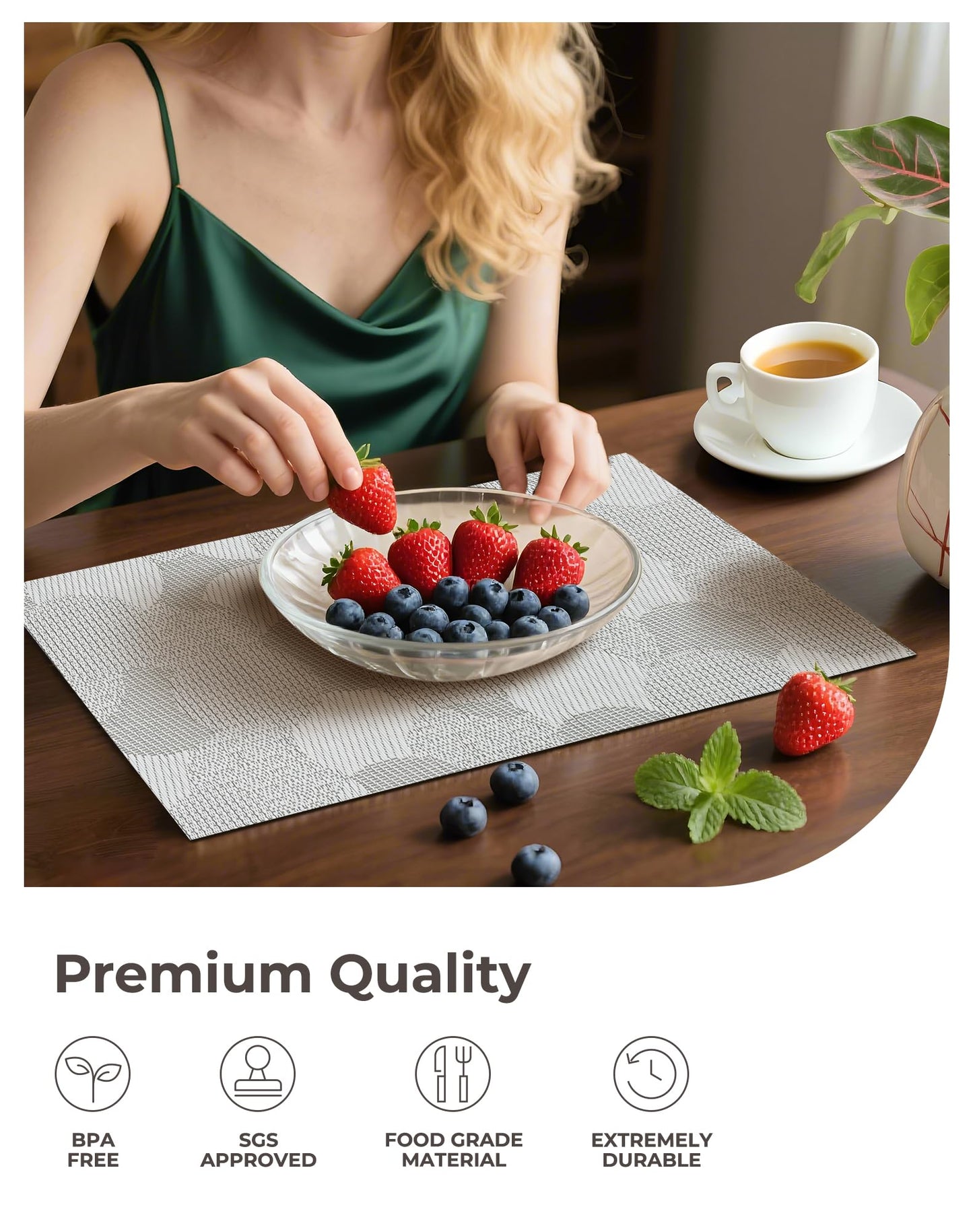 Leetaltree White Placemats Set of 6 - Heat Resistant Non-Slip Place mats for Dining Table, Washable Durable PVC Vinyl Woven Table Mats（White Circle, 6）