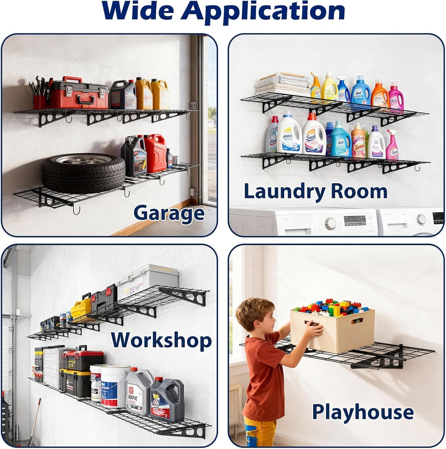 Skiennix Garage Wall Shelving - Durable 3x2 Storage Solution | 4 Pack for Organized Spaces