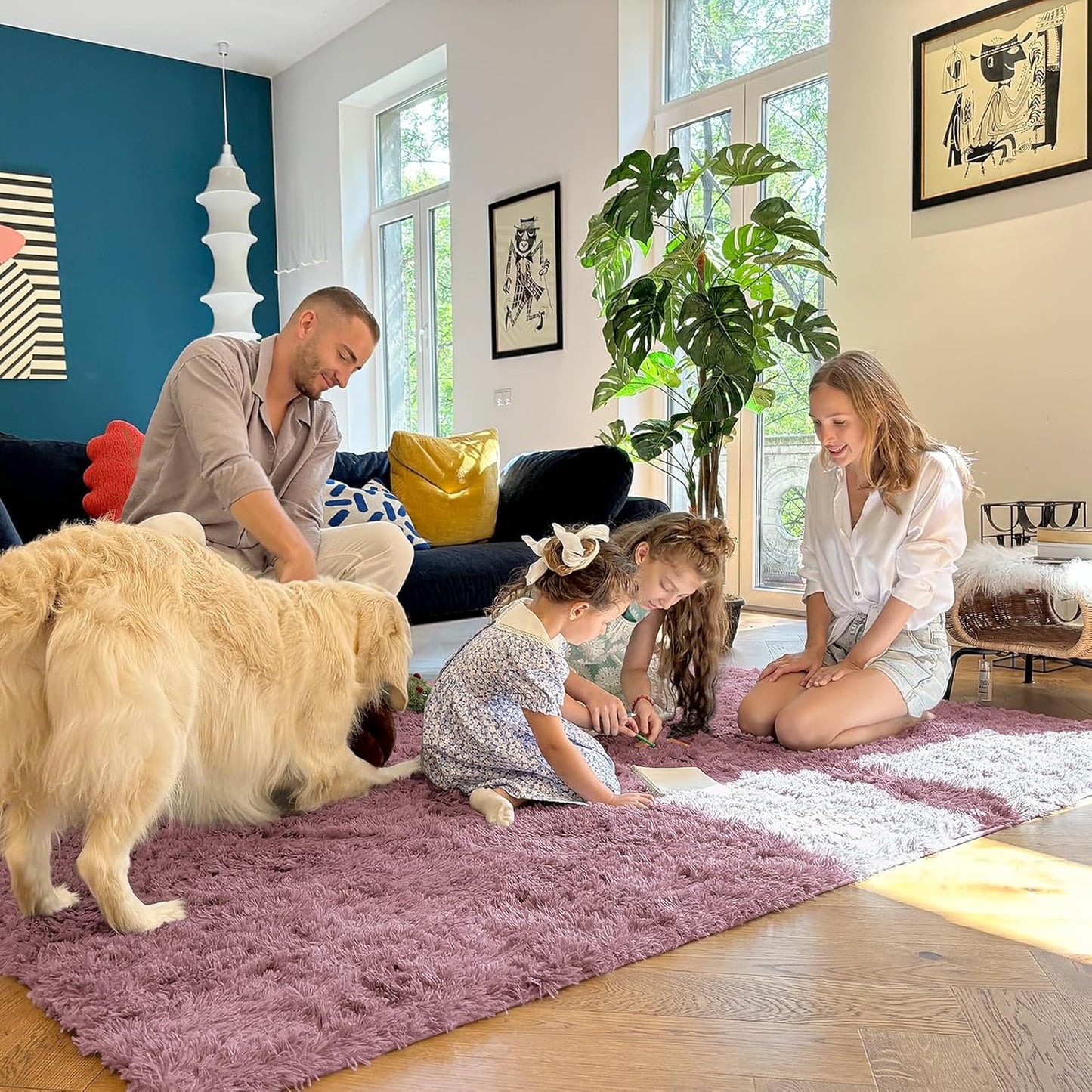 OLANLY Large Area Rug - Soft Fluffy Shaggy Carpet for Living Room & Bedroom | 5x8 Blush Decor