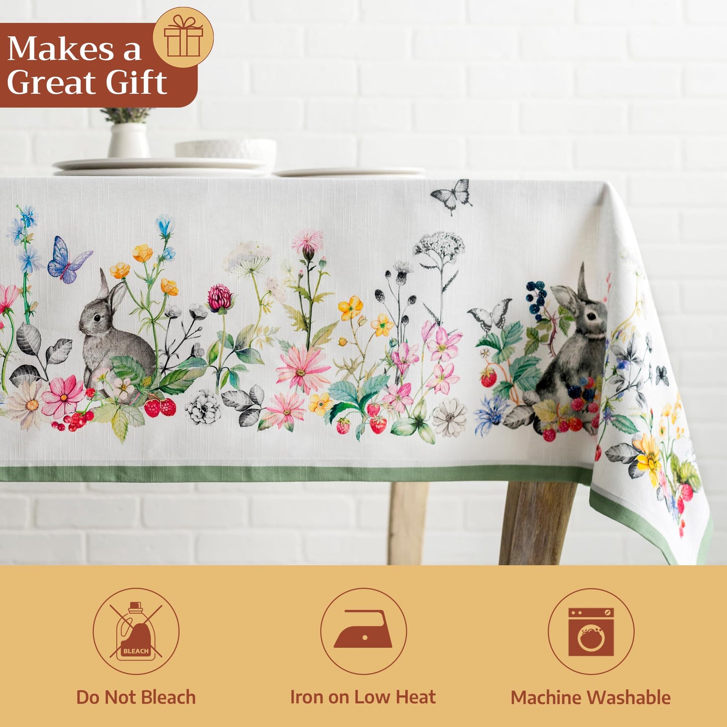 Maison d' Hermine Table Cloth Rectangle Table 100% Cotton 70 x 120 Inches Tablecloth Reusable Decorative for Dining Kitchen Room Farmhouse Home Gifts for Mothers Day Spring Summer - Printemps