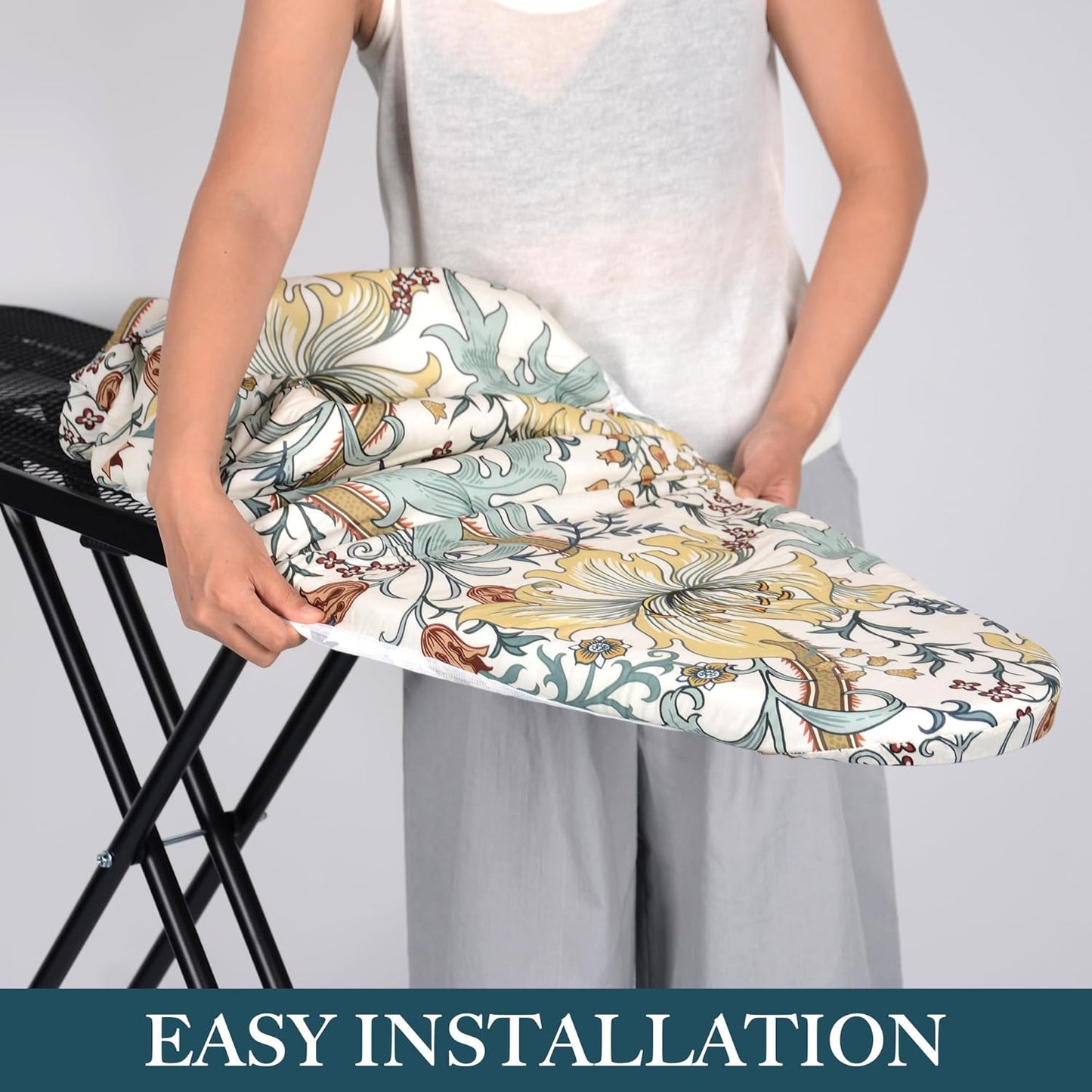 Veiox Ironing Board Cover - Scorch Resistant Padding, 100% Organic Cotton, Heat-Resistant & Washable | Standard Size