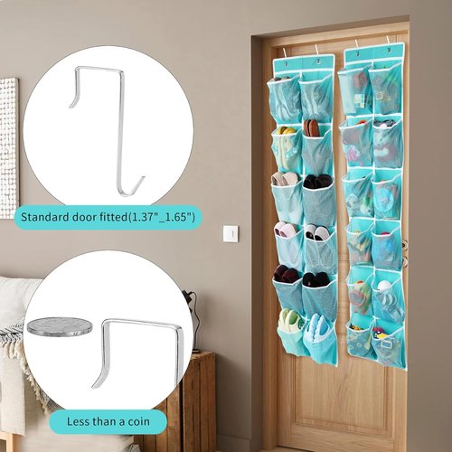 GOMAJI Hanging Shoe Organizer - 12 Large Pockets Over the Door - Turquoise Color