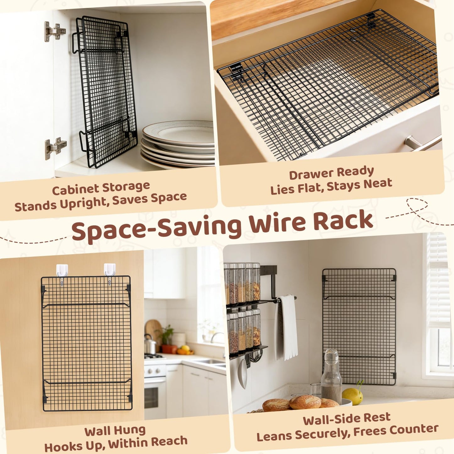 Vehookin 2 Tier Stackable Cooling Rack for Cooking and Baking, Wire Rack for Baking Sheet w/100 Parchment Papers, 16.7" x 11" Cookie Cooling Rack for Pizza, Bread,Cake,Veggie,Jerky, Drying Baking Rack