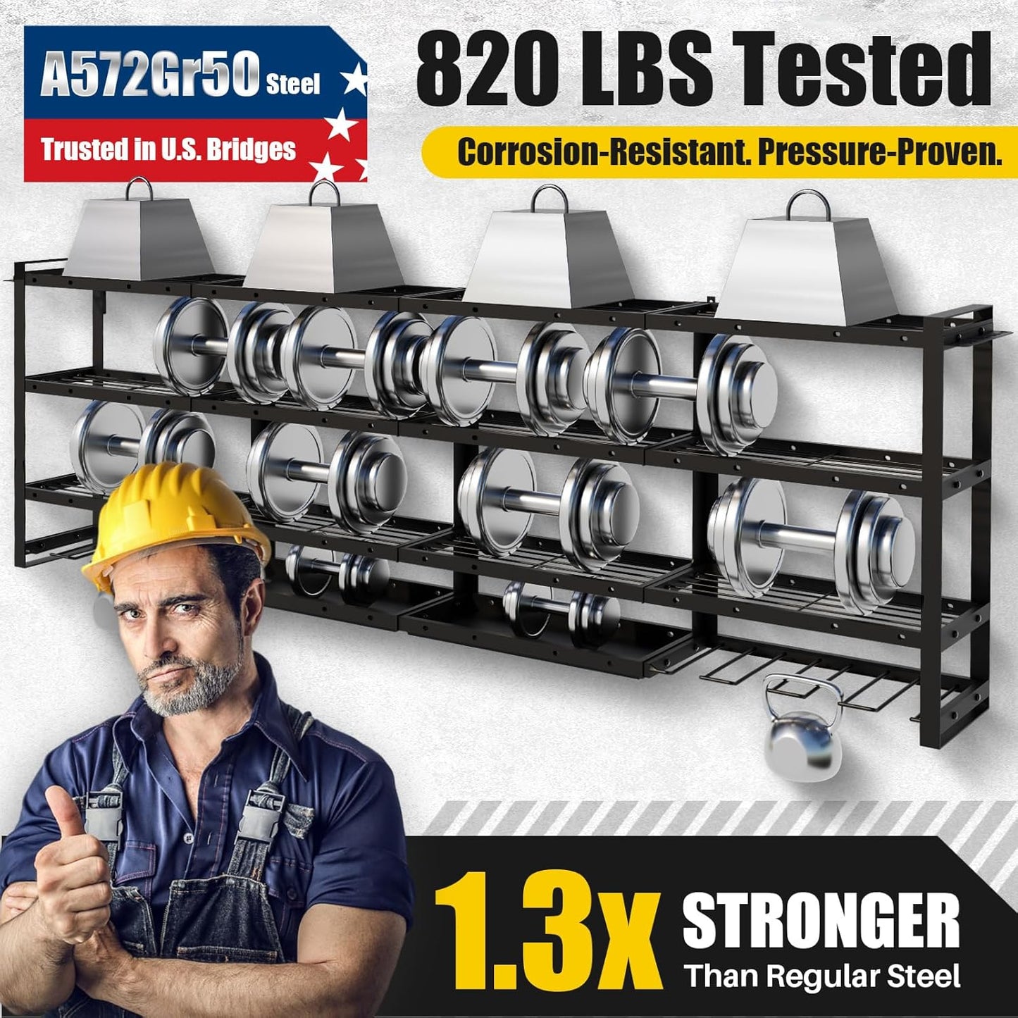 Power Tool Organizer Wall Mount by XLarge - Modular 820lbs Garage Storage Rack with 8 Cordless Drill Holders | 4-Tier Heavy Duty Utility Shelf
