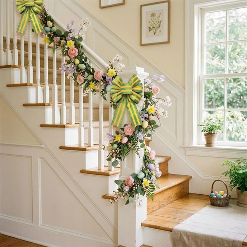 Hying Easter Wreath Bows - 2-Piece Set in Yellow Green Stripes for Farmhouse Decor