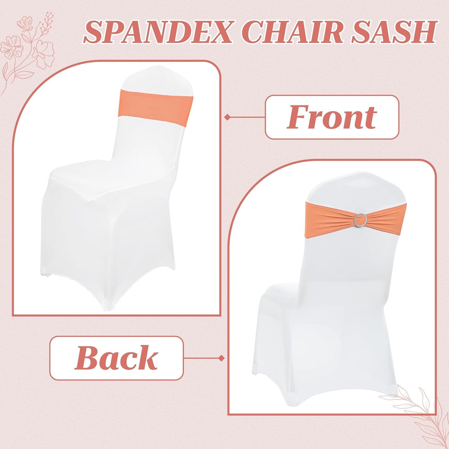 MDS Premium Spandex Chair Sashes - Pack of 10 Stretch Covers with Buckle Slider | Universal Fit for Weddings & Events - Peach