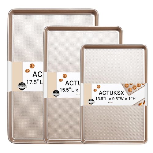 Heavy-Duty 3-Piece Baking Sheet Set - Commercial & Home Kitchen Nonstick Cookie Pans, Reinforced Carbon Steel Baking Trays, Oven-Safe with Even Heating & Easy Clean