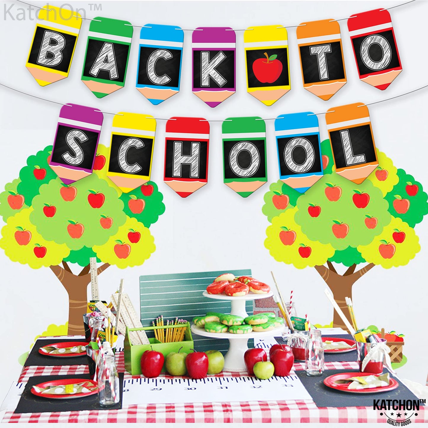KatchOn, Large Back To School Banner - 2 Strings 10 Feet, No DIY | Pencil Banner, Welcome Back To School Decorations for Classroom Decor | Back To School Party Decorations, First Day of School Decorations