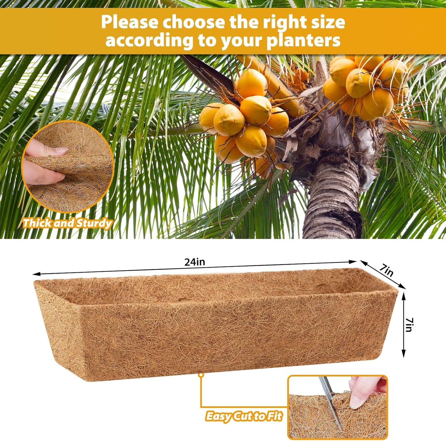 Legigo 24-Inch Square Coco Liners - Natural Coconut Coir Fiber Replacement for Planter Baskets | 2 Pack