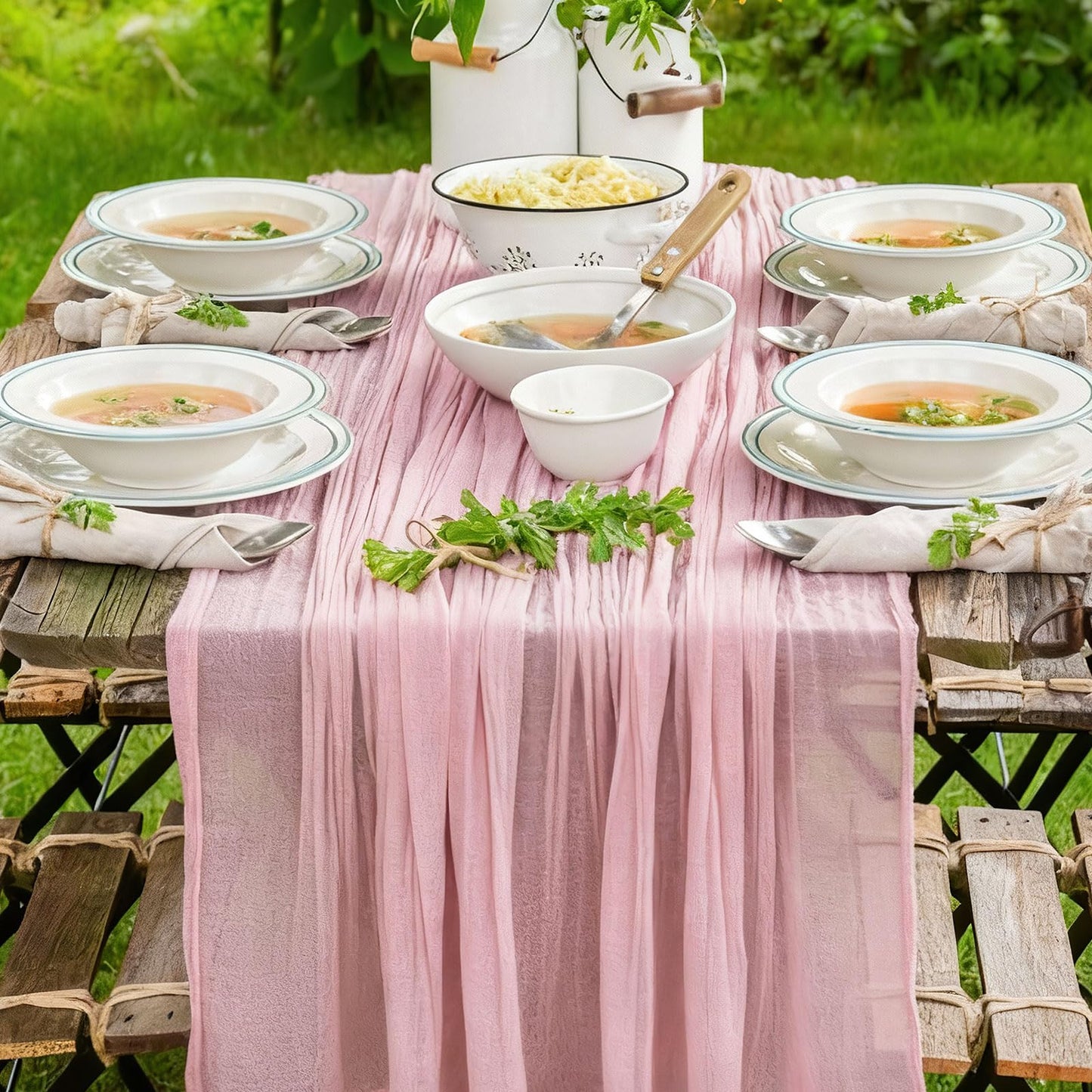 Dusty Pink Cheesecloth Table Runner, 10 FT Boho Rustic Cheese Cloth Gauze, 35x120 Inches Centerpieces Decor for Wedding Spring Easter Baby Bridal Shower Party Decoration, 1 Pack