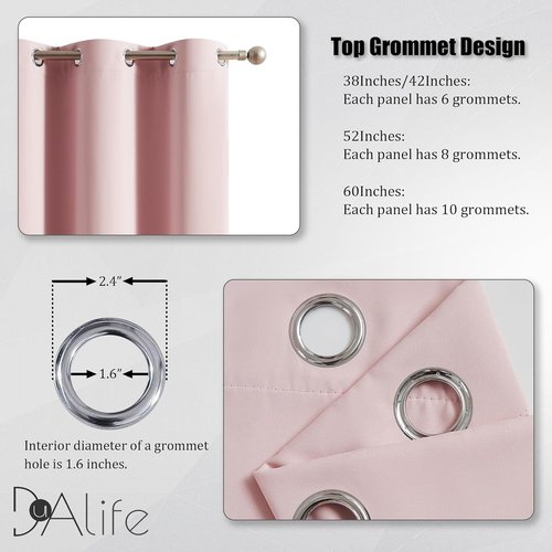 DUALIFE Baby Pink Blackout Curtains - Thermal Insulated Room Darkening Panels, 42 x 63 Inches, 2-Pack