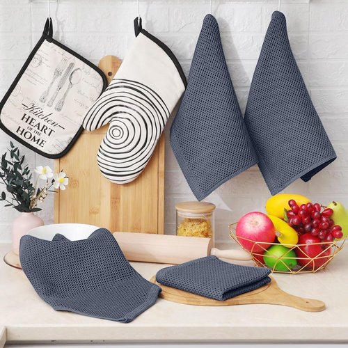 Homaxy 100% Cotton Waffle Weave Kitchen Dish Cloths, 7-Pack Ultra Soft Absorbent Dish Towels, Quick Drying Dish Rags, 12 x 12 Inches, Dark Grey