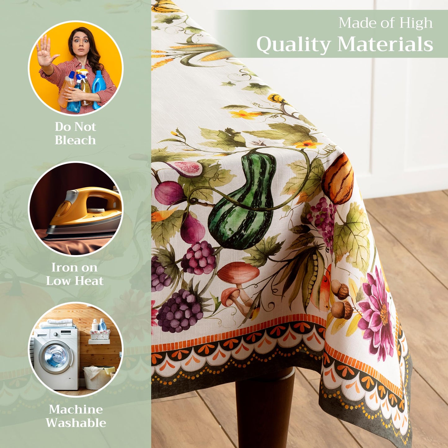 Maison d' Hermine Table Cloth Rectangle Table 100% Cotton 60 x 108 Inches Fall Tablecloth Reusable Everyday Use for Thanksgiving Christmas Decorations Dining Farmhouse (Pumpkin Garden - Cloudy Cream)