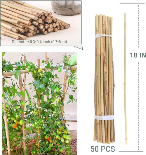 Bamboo Plant Stakes - 50 Pcs 18-Inch Support Sticks for Indoor/Outdoor Plants | Ideal for Tomatoes, Vegetables, and Climbing Plants