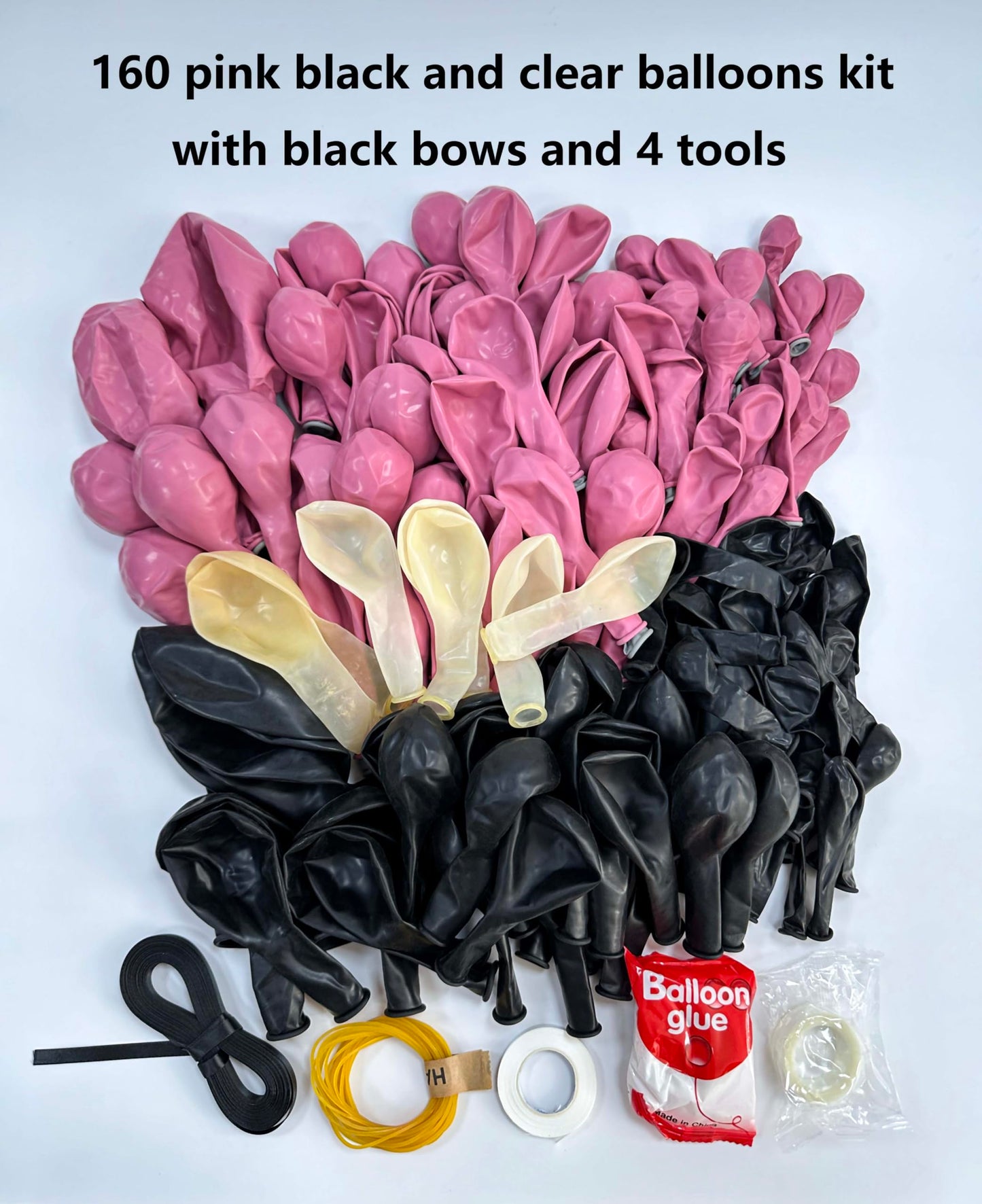 Mythlty 160pcs Pink and Black Balloons Arch Kit with Bows in Different Sizes 5" 10" 12" 18", Stuffed Ballons Pink Grey Balloons for Birthday Baby Shower Bat Mitzvah Bachelorette Parties Decorations