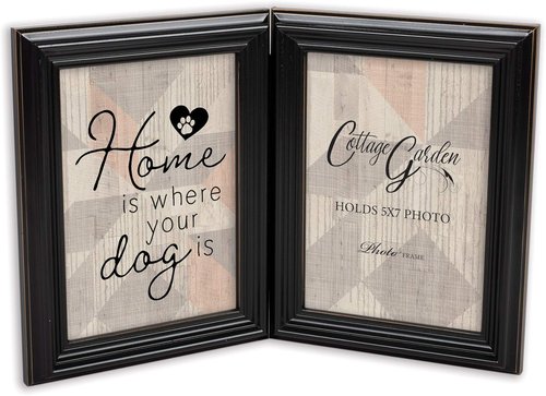 Cottage Garden Double Tabletop Photo Frame - Black Woodgrain Design Holds Two 5x7 Photos