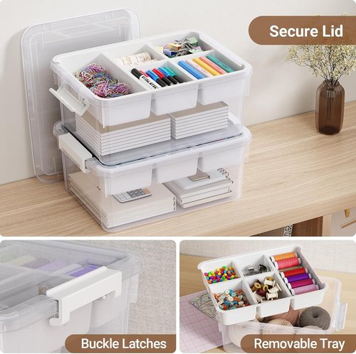 40Qt Clear Plastic Storage Bins by [Brand Name] - Stackable Organizers with Lids & Dividers | 2-Pack for Home, Crafts & Car