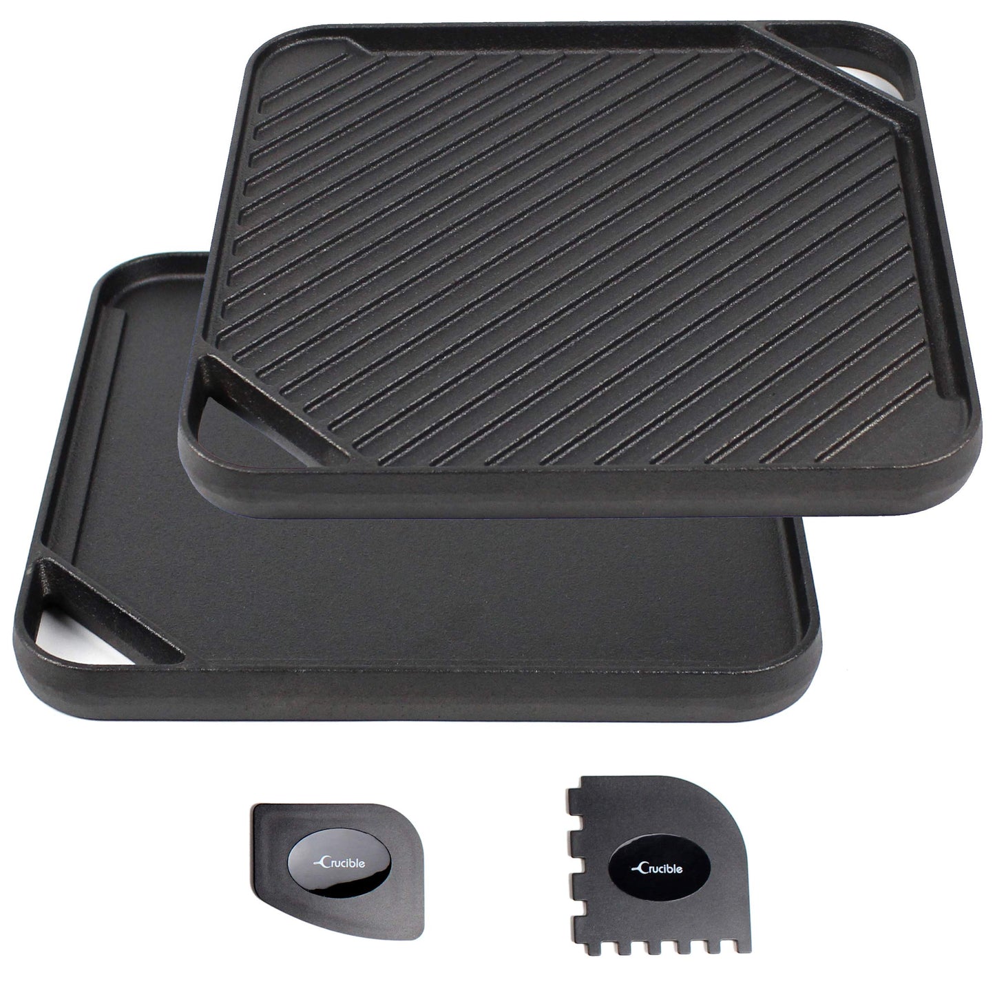 Cast Iron Griddle (20" by 10"), Reversible, Pre-Seasoned, Grill and Griddle Combo Pan, BBQ, Campfire, fits over two stovetop burners