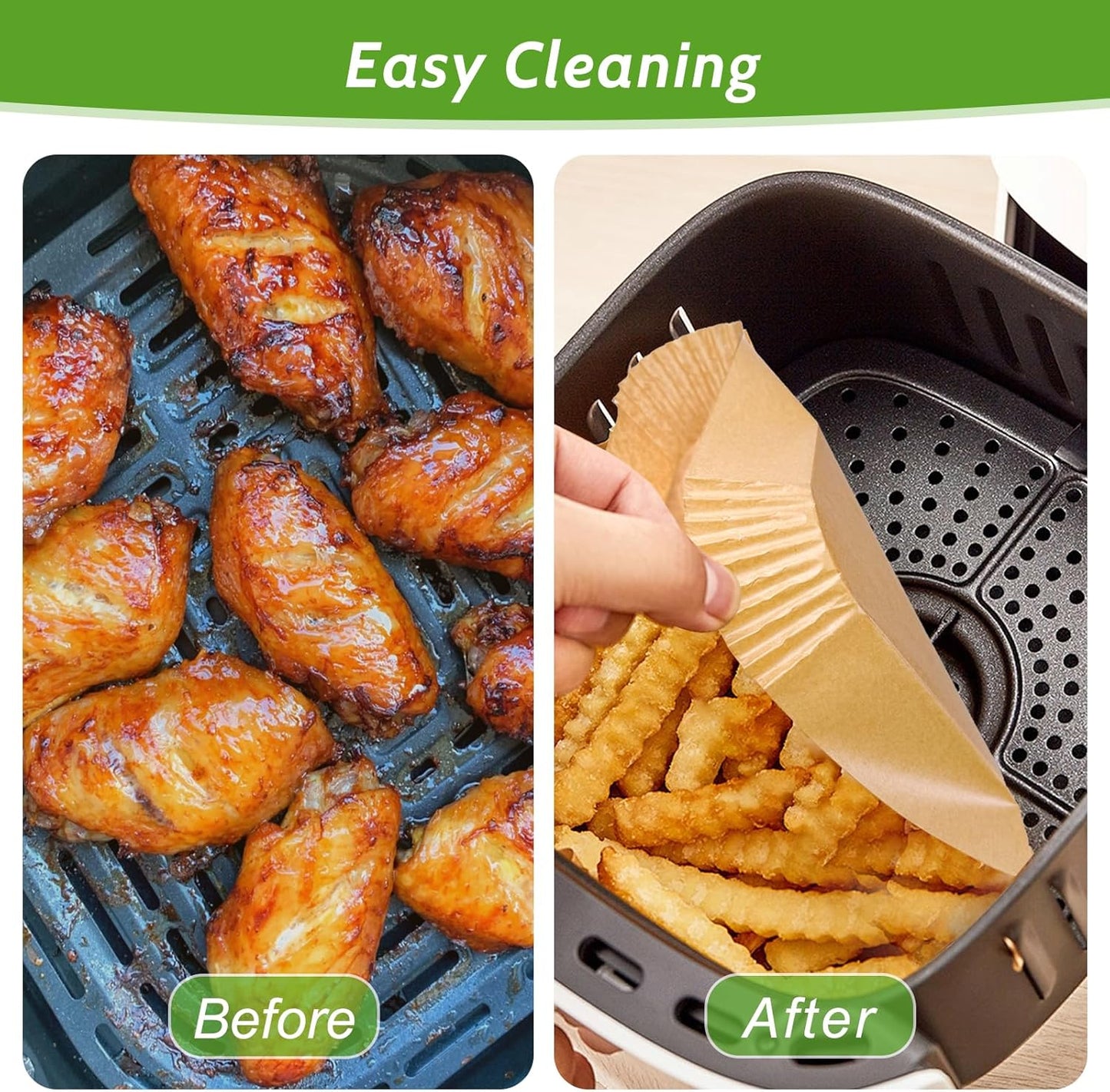 Unbleached Heavy Duty Air Fryer Paper Liners - 360 Pcs Non-Stick & Leak-Proof | 6.5” Square Size