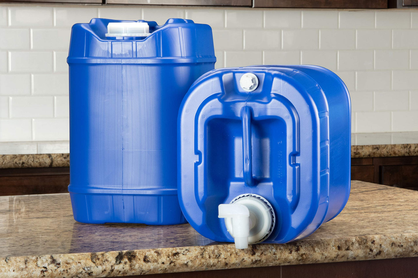 Legacy Food Storage Emergency Water Storage Containers, Long Term 5 Gallon Water Tank - 2 Stackable Food Grade Tanks Included, for Camping, Prepping, Survival - 10 Gallon Total Capacity