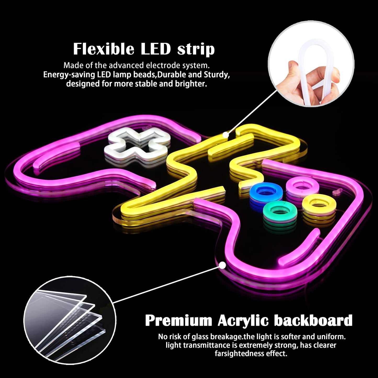 Pink LED Game Neon Sign Light for Gamer Room Decor USB Powered with Switch Gaming Accessories Acrylic Gamepad Neon Sign for Video Game Room Teen Girls Bedroom Wall Decor Gift Ideas for Gamer