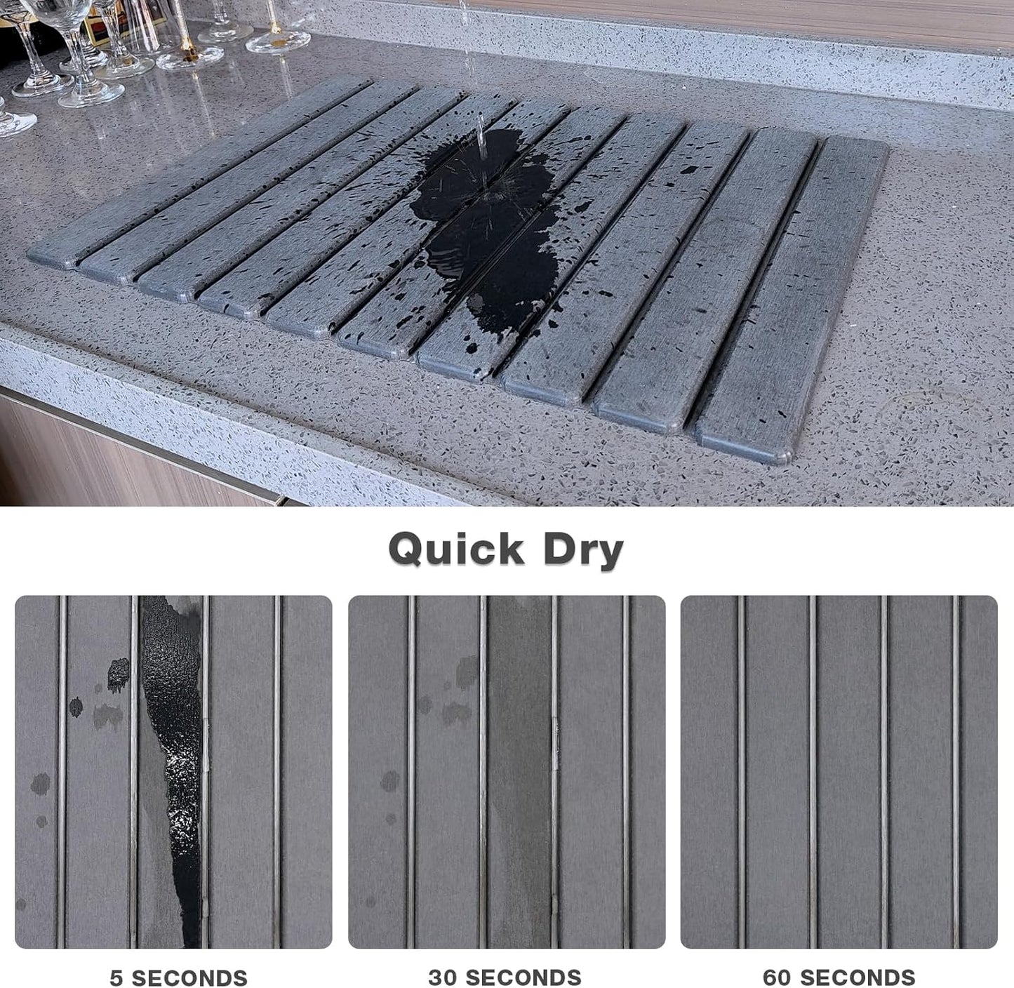 Large Diatomite Kitchen Counter Drying Mat - Quick-Drying & Space-Saving 24”x16” Aesthetic Stone Mat for Dishes