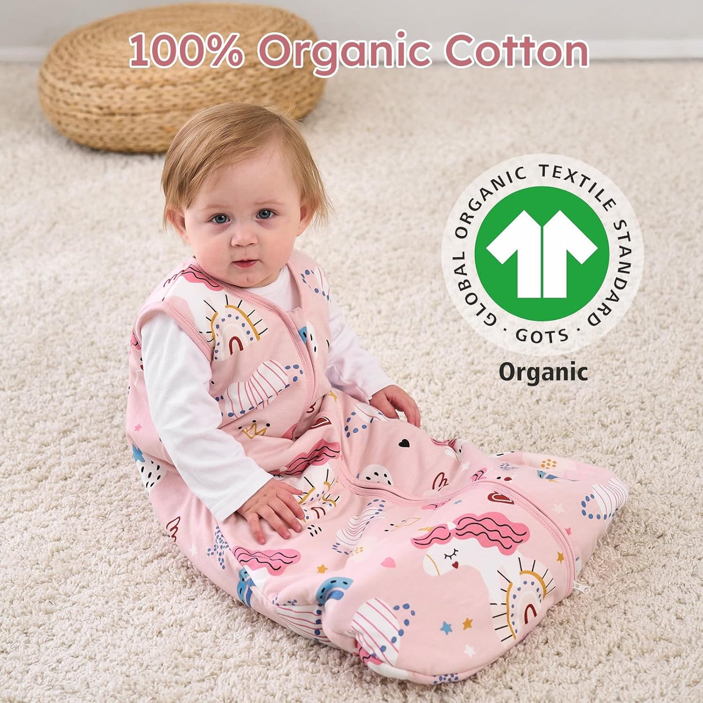 Yoofoss Baby Sleep Sack - 100% Organic Cotton Wearable Blanket for 6-12 Months | TOG 2.5, 2-Way Zipper