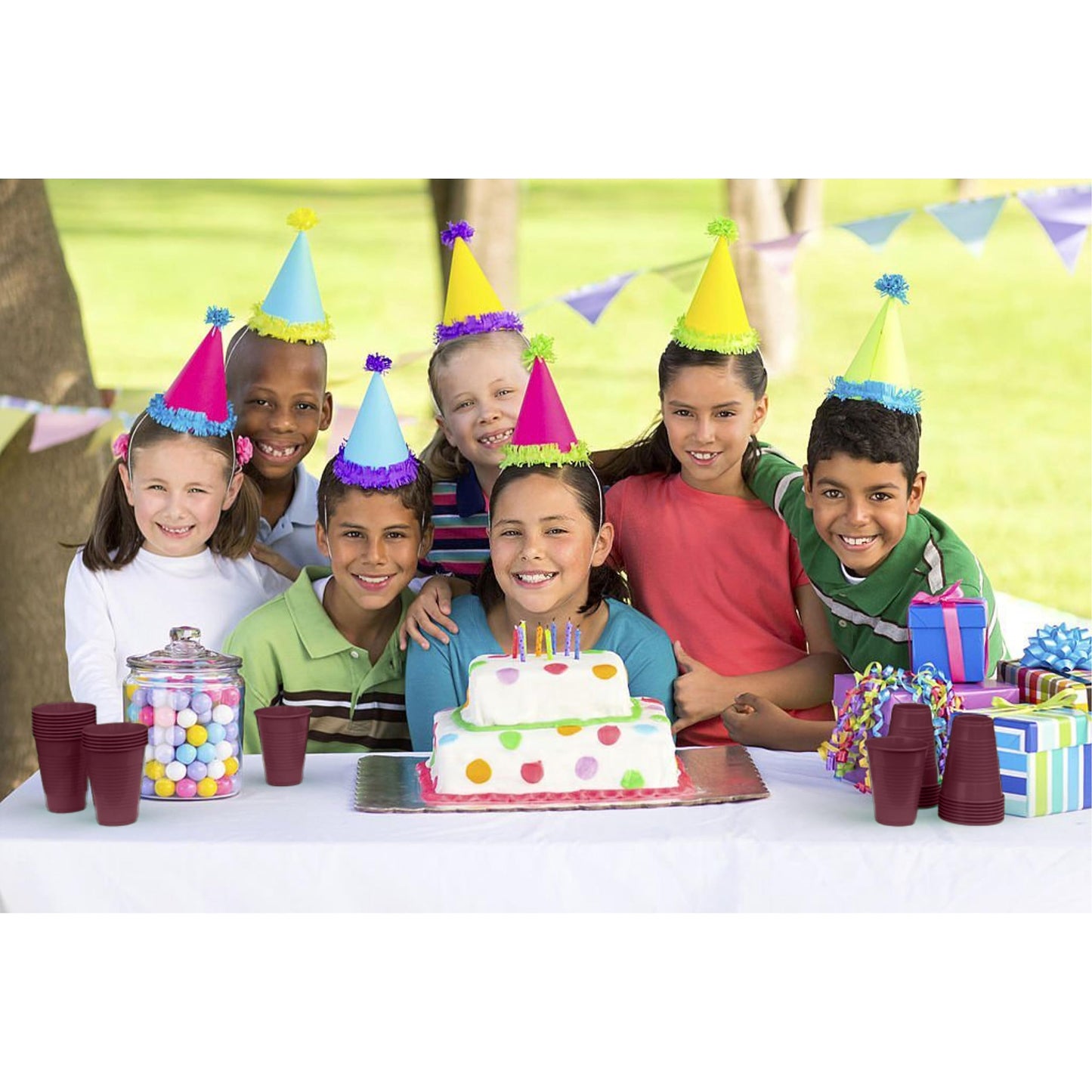 Party Solids Burgundy Plastic Cups - 12 oz, Pack Of 100