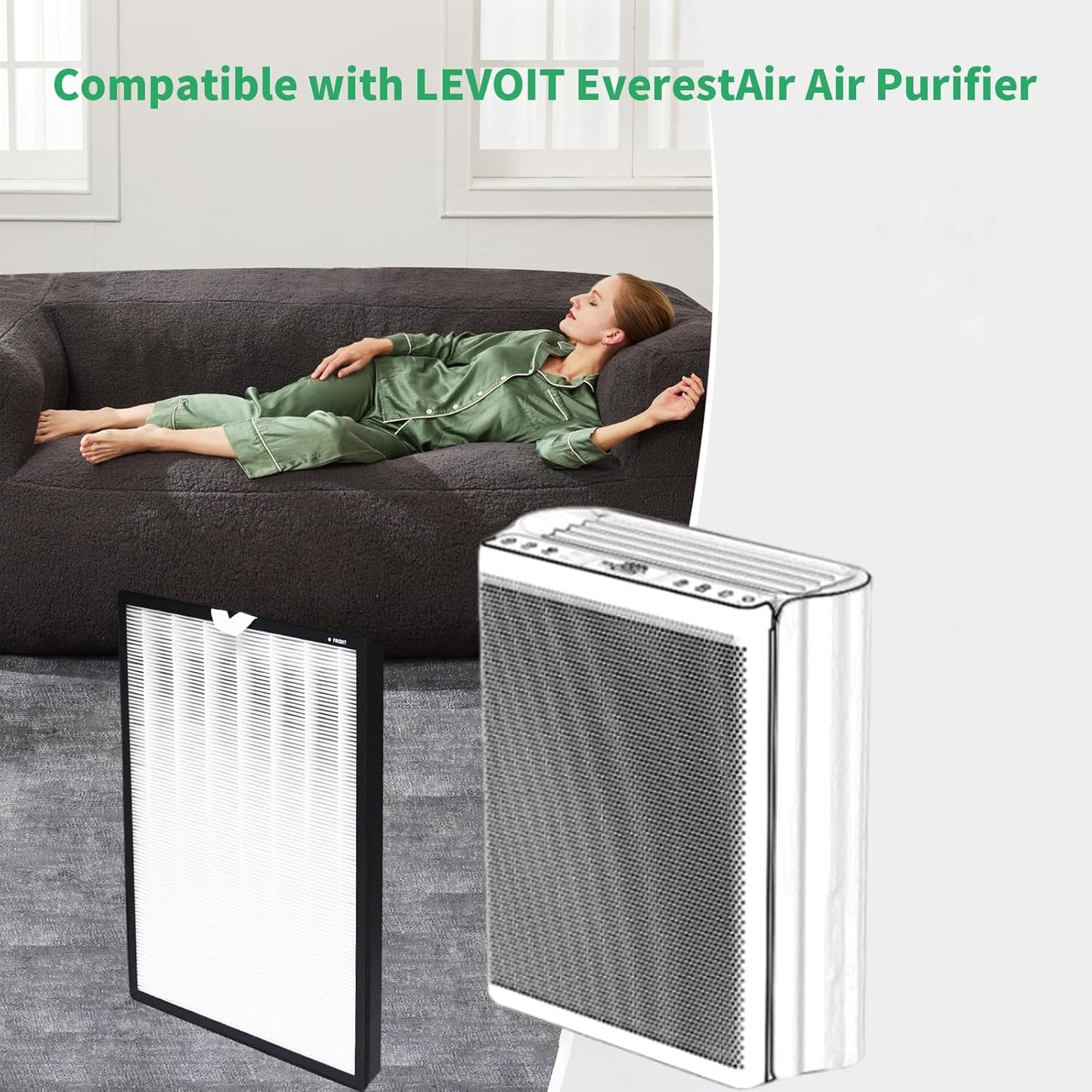 2 Pack Replacement Filter for Levoit EverestAir Air Purifier, H13 True HEPA 3-in-1 Filter, High Efficiency with Activated Carbon Filter